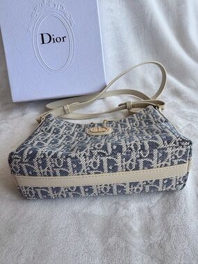 Blue and Cream Oblique Monogram Shoulder / Crossbody Bag